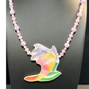 Karla Jordan Amethyst Rose Quartz Shell Mosaic Rainbow Pendant Necklace 20"